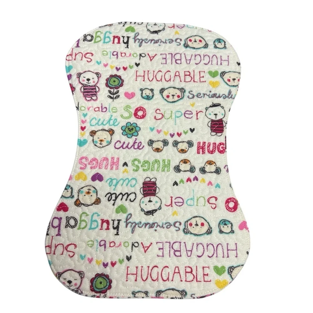 Hand Crafted Flannel Burp Cloth Contoured Padded Fabric Quilted Reversible